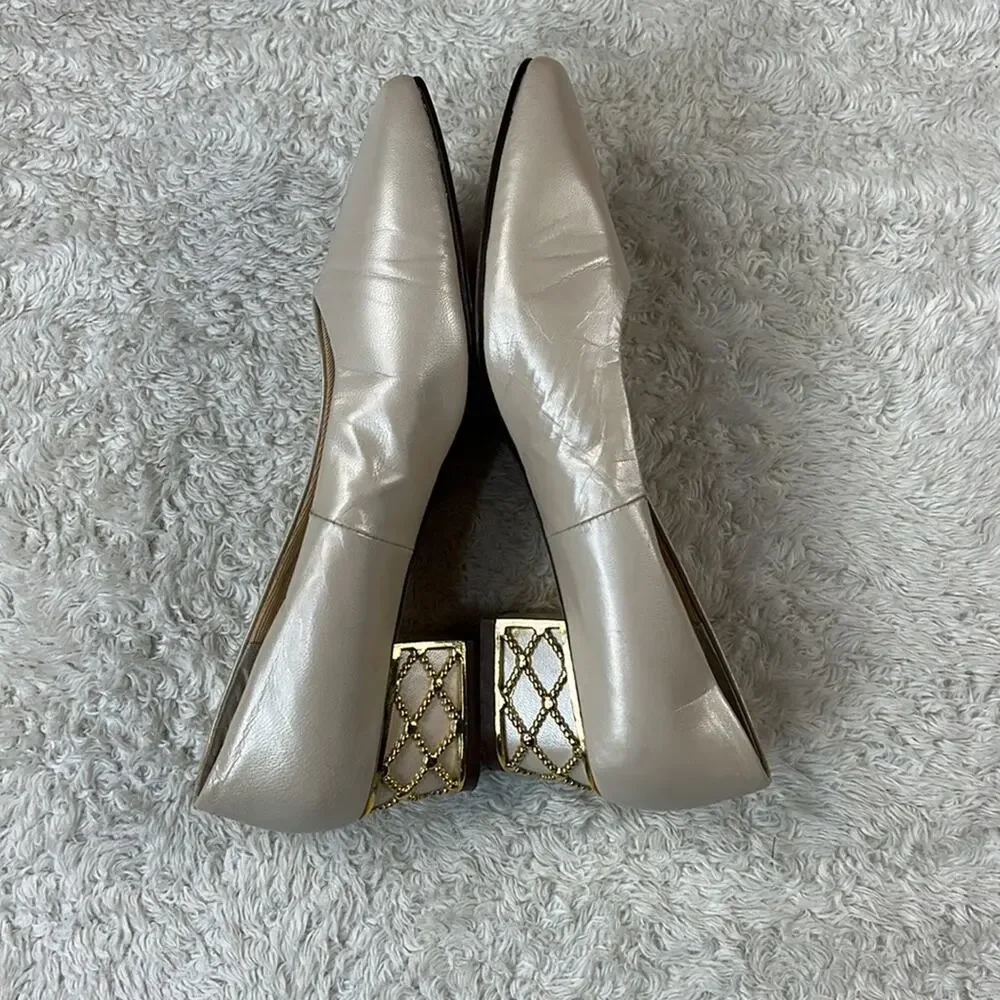 Vintage 80s Vanna White chunky heeles‎ cream square toed pumps, size 7 W